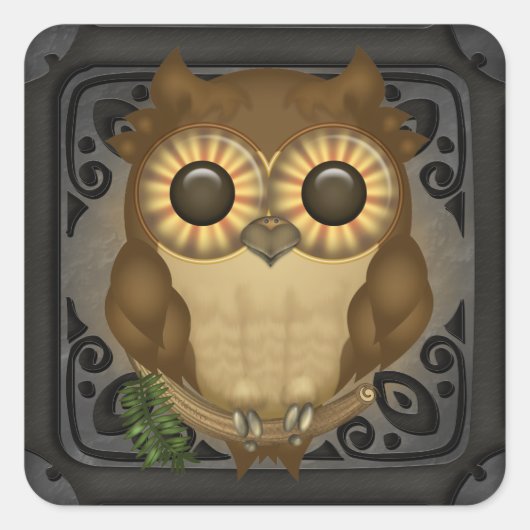 かわいいフクロウの四角いステッカーWholio スクエアシール (正面)