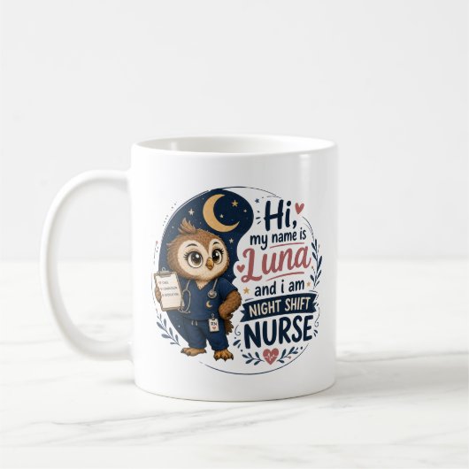 かわいいフクロウの夜勤看護師イラスト コーヒーマグカップ (左)