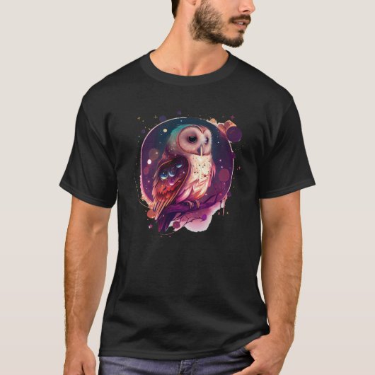 かわいいフクロウの天体要素イラスト Tシャツ (正面)