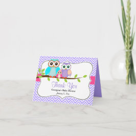かわいいフクロウの女の子のベビーシャワーのお礼カード サンキューカード