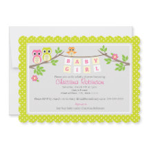 かわいいフクロウの女の子のベビーシャワーの招待