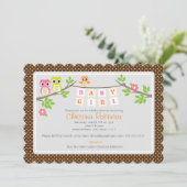 かわいいフクロウの女の子のベビーシャワー5インチx 7インチの招待状 招待状 (スタンド正面)