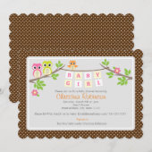 かわいいフクロウの女の子のベビーシャワー 5" X 7" 招待状カード 招待状 (正面/裏面)