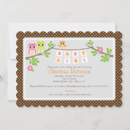 かわいいフクロウの女の子のベビーシャワー 5" X 7" 招待状カード 招待状