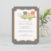 かわいいフクロウの女の赤ちゃんのシャワー5" X 7"招待カード 招待状 (スタンド正面)