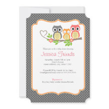 かわいいフクロウの女の赤ちゃんのシャワー5" X 7"招待カード
