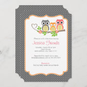 かわいいフクロウの女の赤ちゃんのシャワー5" X 7"招待カード 招待状 (正面/裏面)
