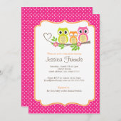 かわいいフクロウの子のシャワーの招待 招待状 (正面/裏面)