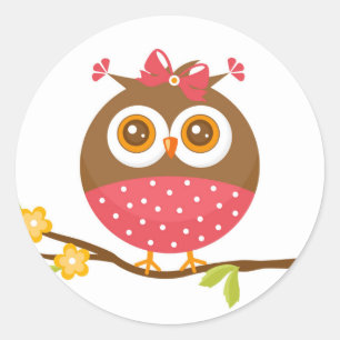 かわいいフクロウの子鳥の漫画キャラクター ラウンドシール