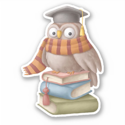 かわいいフクロウの学校の本 楽しい読書 シール (正面)