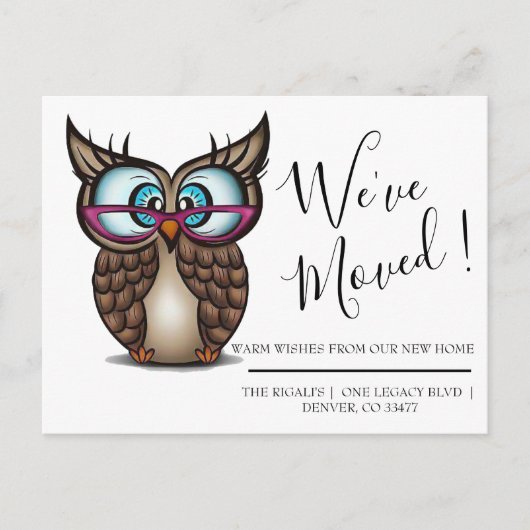 かわいいフクロウの家に移動はがき ポストカード (正面)