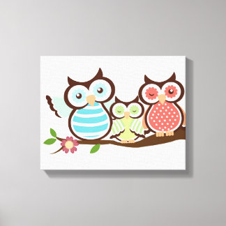 かわいいフクロウの家族 キャンバスプリント