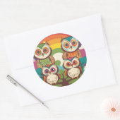 かわいいフクロウの家族 ラウンドシール (封筒)