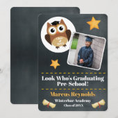 かわいいフクロウの就学前卒業写真のお知らせ 招待状 (正面/裏面)