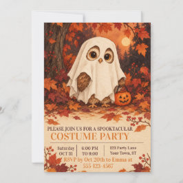 かわいいフクロウの幽霊のコスチューム ハロウィンパーティーの招待状 招待状