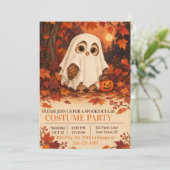 かわいいフクロウの幽霊のコスチューム ハロウィンパーティーの招待状 招待状 (スタンド正面)