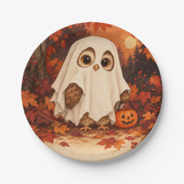 かわいいフクロウの幽霊コスチューム ハロウィンパーティープレート ペーパープレート
