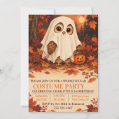 かわいいフクロウの幽霊コスチューム ハロウィン 誕生日パーティー 招待状 (正面)