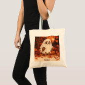 かわいいフクロウの幽霊コスチューム ハロウィーン 名前入り トートバッグ (正面(商品))