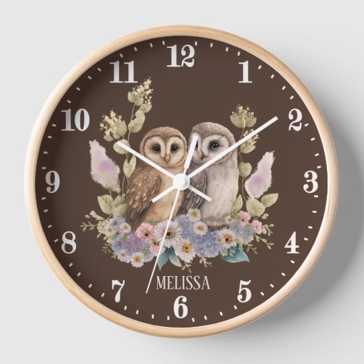 かわいいフクロウの恋人が名前を付ける 壁時計 (正面)