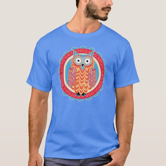 かわいいフクロウの恋人の夜型の人の明るい色 Tシャツ (正面)
