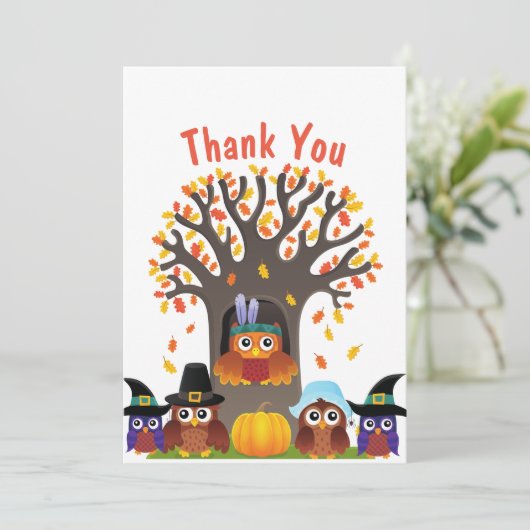 かわいいフクロウの感謝樹 サンキューカード (スタンド正面)