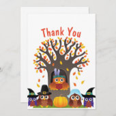 かわいいフクロウの感謝樹 サンキューカード (正面/裏面)