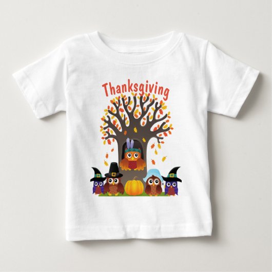 かわいいフクロウの感謝樹 ベビーTシャツ (正面)
