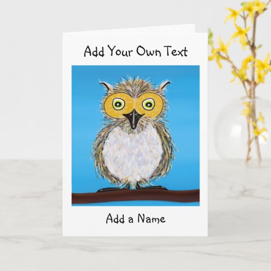 かわいいフクロウの折りたたみグリーティングカード カード (黄色い花)