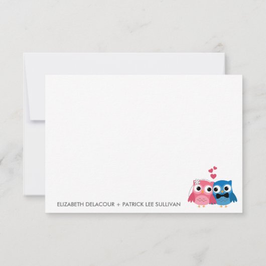 かわいいフクロウの新婦と新郎の結婚式出欠確認カード 出欠カード (裏面)