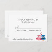 かわいいフクロウの新婦と新郎の結婚式出欠確認カード 出欠カード (正面/裏面)