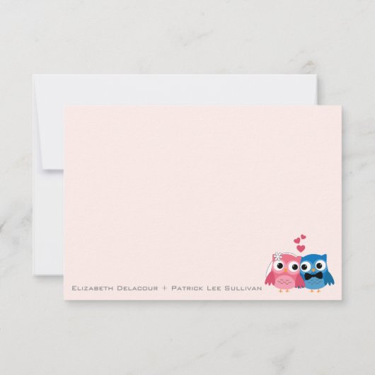 かわいいフクロウの新郎とフクロウの新婦の結婚式出欠ハガキ 出欠カード (裏面)