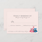 かわいいフクロウの新郎とフクロウの新婦の結婚式出欠ハガキ 出欠カード (正面/裏面)