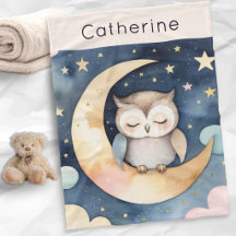 かわいいフクロウの月 星 夜空 オーダーメイド