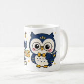 かわいいフクロウの本の好きなデザイン「知的好奇心を忘れずに」 コーヒーマグカップ (正面右)