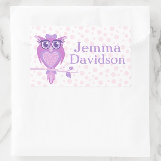 かわいいフクロウの本プレート名パープルidラベルシール 長方形シール (バッグ)
