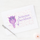 かわいいフクロウの本プレート名パープルidラベルシール 長方形シール (封筒)