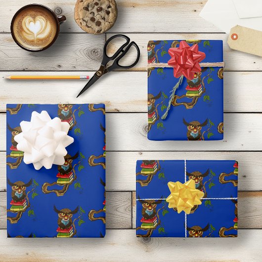 かわいいフクロウの本 ラッピングペーパーシート