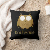 かわいいフクロウの枕、黒及び金ゴールド; 名前を加えて下さい クッション (ブランケット)