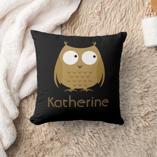 かわいいフクロウの枕、黒及び金ゴールド; 名前を加えて下さい クッション (ブランケット)
