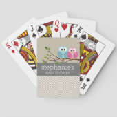 かわいいフクロウの枝に赤ちゃん女の子または男の子シャワー トランプ (裏面)