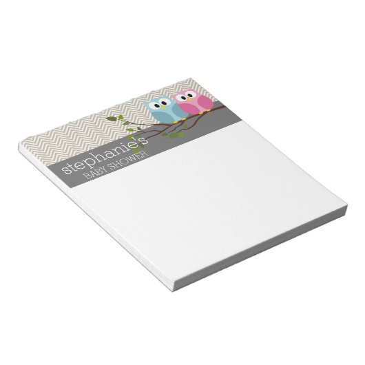 かわいいフクロウの枝に赤ちゃん女の子または男の子シャワー ノートパッド (アングル)