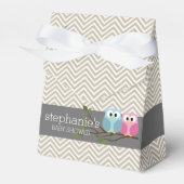 かわいいフクロウの枝に赤ちゃん女の子または男の子シャワー フェイバーボックス (正面サイド)