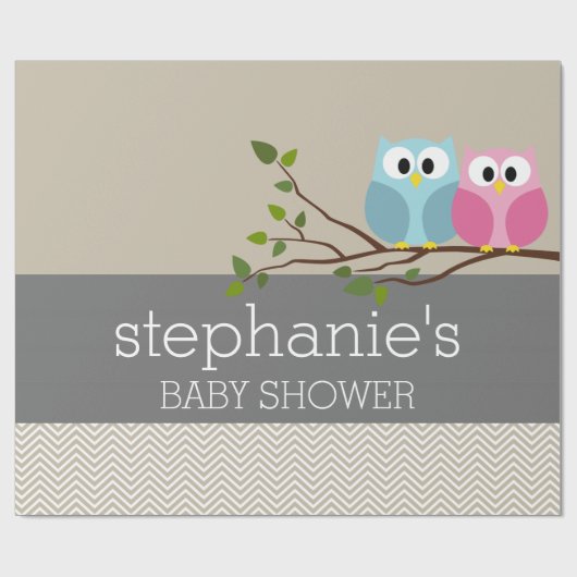 かわいいフクロウの枝に赤ちゃん女の子または男の子シャワー ラッピングペーパー (フラット)