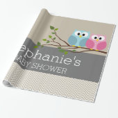 かわいいフクロウの枝に赤ちゃん女の子または男の子シャワー ラッピングペーパー (アンロールド)