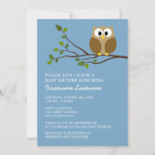 かわいいフクロウの枝の赤ちゃん男の子シャワー 招待状 (正面)