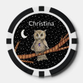 かわいいフクロウの枝クリスタルネックレスムーンスターズ ポーカーチップ (正面)