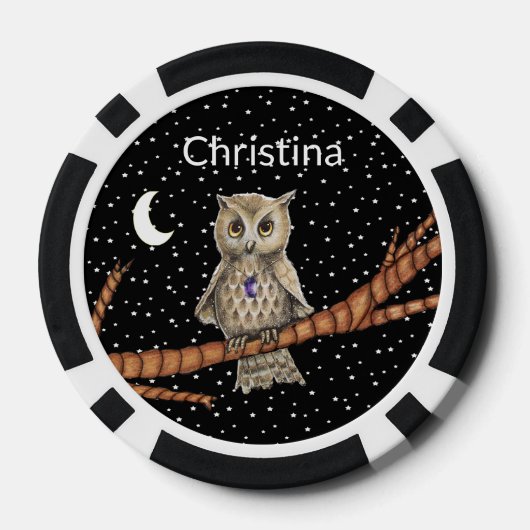 かわいいフクロウの枝クリスタルネックレスムーンスターズ ポーカーチップ (裏面)