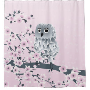 かわいいフクロウの桜のピンクの子供 シャワーカーテン