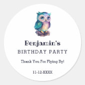 かわいいフクロウの森の動物子供の誕生日ありがとう ラウンドシール (正面)